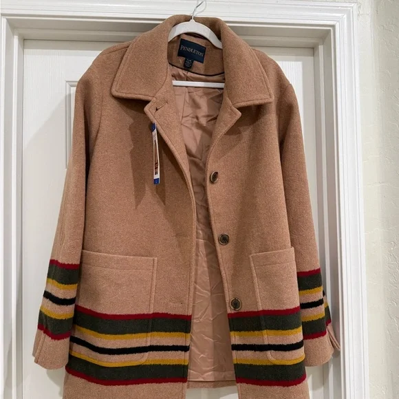 Pendleton Tan Trench Coat with Multicolor Stripes - Picture 3 of 5